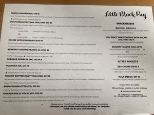 Food menu at Little Black Pug in Mount Gravatt