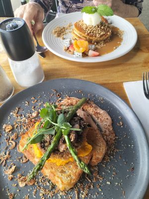 Panko mushroom and the pancakes at Little Black Pug in Mount Gravatt