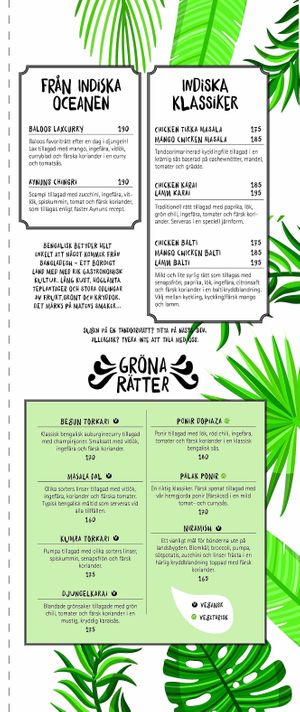 Menu  at Mowglis Kok  in Stockholm