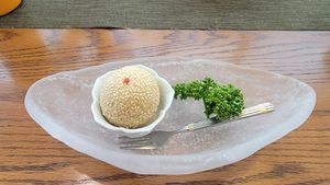 Sesame ball dessert. at Injoy Etsunou in Tokyo