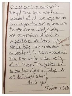 Comment from dear guest at Injoy Etsunou in Tokyo