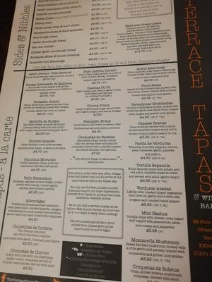 Menu Aug 2019 at The Terrace Tapas and Wine Bar in Ilfracombe