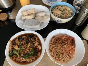 Carrot Cake, Yam Cake, Soon Kueh. Soup Prawn Noodles/ Dry Prawn Noodles/ Ipoh Hor Fun. All take away from this stall.  at Yuan Man vegetarian 缘满素食 in East Singapore