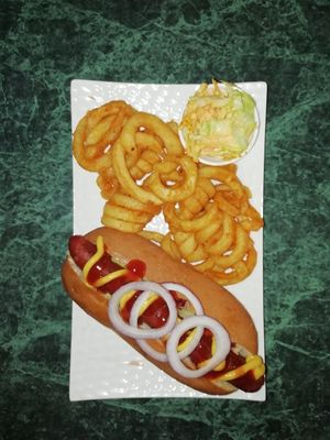 Hot dog & curly fries at The Irish Viking in Lanzarote