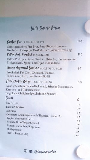 menu 2 at Little Dancer in Linz