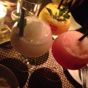 alcoholic and non-alc fancy drinks on the menu at Quimbombo in Buenos Aires