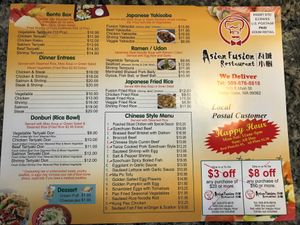 Menu Front at Asian Fusion in Walla Walla