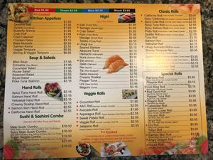 Menu Back at Asian Fusion in Walla Walla