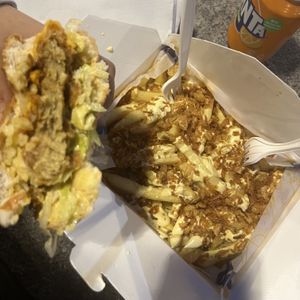 thunder chicken burger and iconic fries  at Thunder Vegan - Malasaña in Madrid