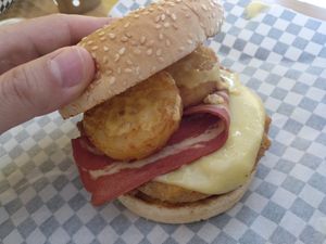 thunder burger with homemade chickn patty at Thunder Vegan - Malasaña in Madrid