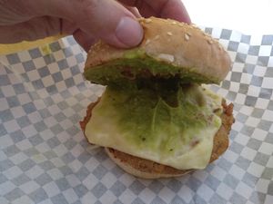 Hot burger with homemade chickn patty at Thunder Vegan - Malasaña in Madrid