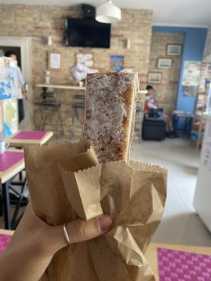 Eating the cherry pie at my hostel  at Mamma Mia in Kotor