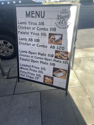 Menu (in July 2023)  at Staazi & Co in Adelaide