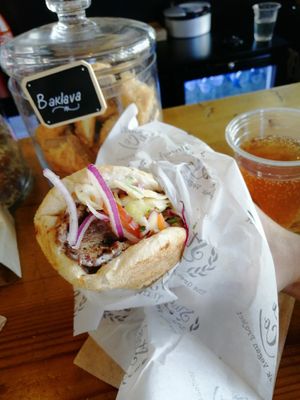 Pita wrap with vegan lamb and tatziki at Staazi & Co in Adelaide