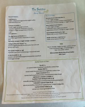 Brunch menu   at The SaltBox Cafe in Kill Devil Hills