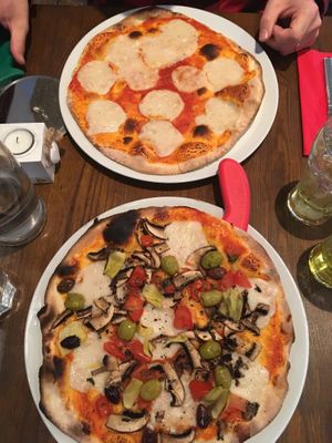 Pizzas with vegan cheese at Caffe Scozia in Pitlochry
