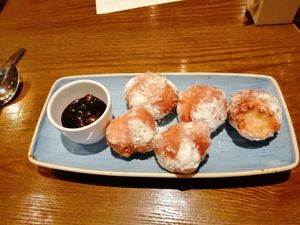 Doughballs and chocolate sauce at Caffe Scozia in Pitlochry