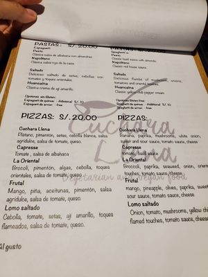 Current menu as of Feb 2024 at Cuchara Llena in Ollantaytambo