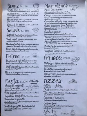 Menu  at Cuchara Llena in Ollantaytambo