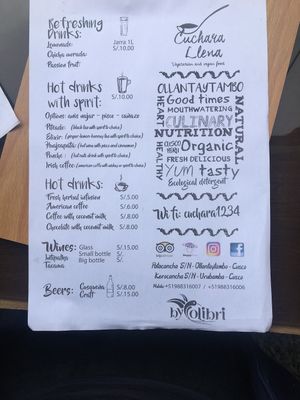 Drinks  at Cuchara Llena in Ollantaytambo