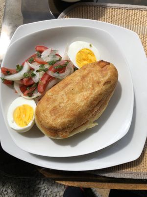 Stuffed potato at Cuchara Llena in Ollantaytambo