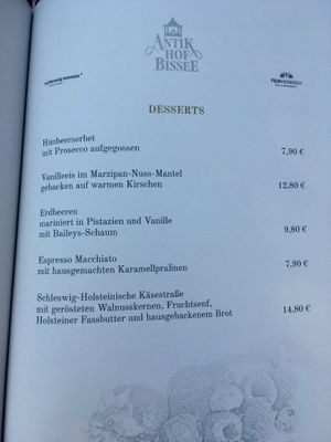 Some desserts are or can be made vegan at Antik-Hof in Bissee