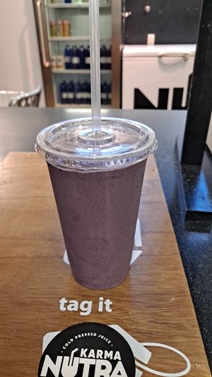 Affirmation smoothie with extra vegan protein powder. Yum! at KarmaNutra in Atlanta