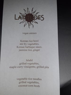 Vegan menu at Latitudes in Key West