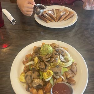 My son got the French Roast (sans berrries & whipped cream) and I got the The Mountain.  at Vertical Diner and The Gold Room in Portland