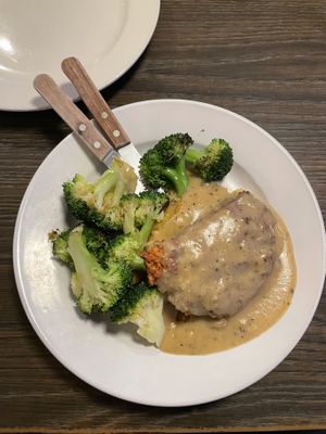 Chicken fried steak with fried broccoli   at Vertical Diner and The Gold Room in Portland