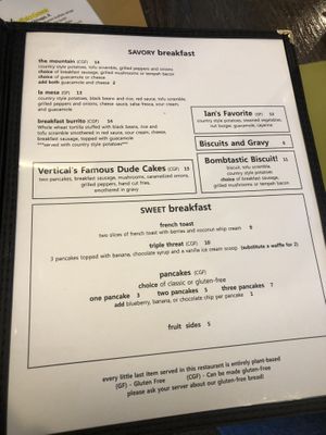 menu at Vertical Diner and The Gold Room in Portland