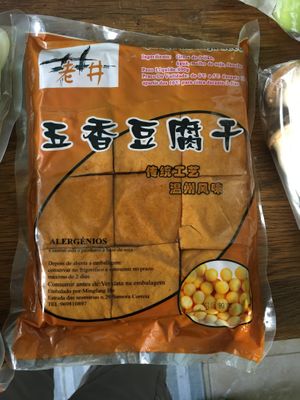 Tofu squares with seasoning. at Supermercado Chen in Lisbon