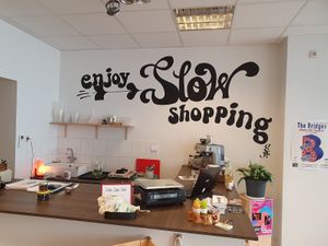 counter at KarmaMarkt in Bruges