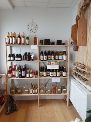 fruit juices and wines (don't know whether they are all vegan) at KarmaMarkt in Bruges