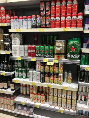 Beer aisle at Conad in Tirana