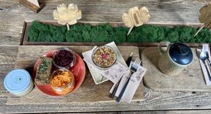 Strawberry pudding to take away, pate and tea with plum pudding   at Pijalnia Ziół in Warsaw