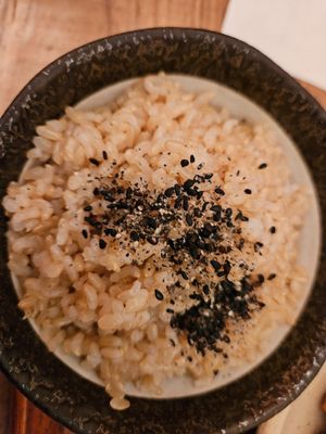 The bowl of brown rice came as a side to the gluten cutlets meal. at Gen Mi An - Imabashi in Osaka