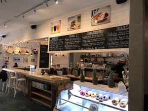 Menu and donuts at Live Cafe in Kennebunk
