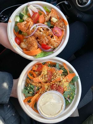 the buffalo cauliflower ranch salad and caesar salad 🥗   at Live Cafe in Kennebunk