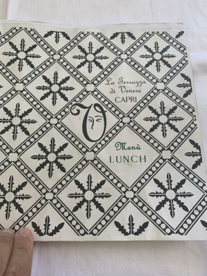 Front of menu  at La Terrazza di Venere in Capri