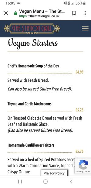 Starters at The Station Grill in Llansantffraid