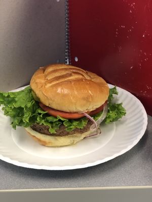 The beyond burger. Lettuce, onion, pickle, tomato, and ketchup   at The Veggie Side in Hauppauge