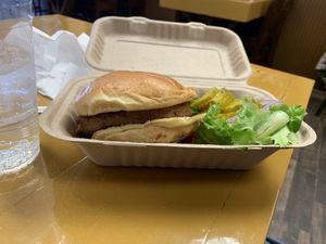 Beyond Burger with lettuce, tomato, onion and pickles  at The Veggie Side in Hauppauge