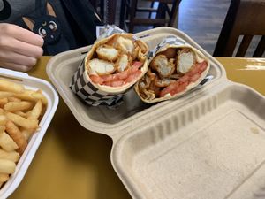 Buffalo Cauliflower Wrap with no cheese  at The Veggie Side in Hauppauge