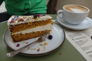 Carrot cake (vegan) at LUUC Café in Saarbrucken