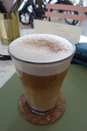 Hot Pumpkin Spice Latte with oat milk (vegan) at LUUC Café in Saarbrucken