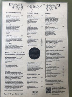 Menu  at LUUC Café in Saarbrucken