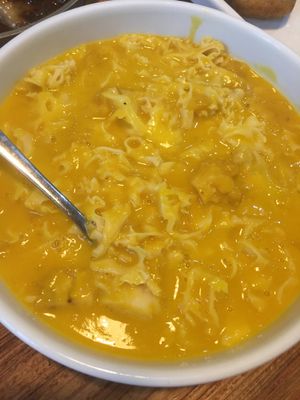 Butternut squash and fungi soup. at Ji Xiang Cao - Lucky Zen & Veg Restaurant in Shanghai