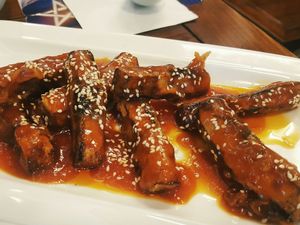 Eggplant in a sweet sauce- too sweet! at GōngDé Lín - Godly - Wukang Rd in Shanghai