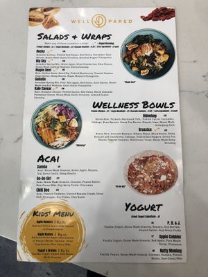 Food menu at Well Pared in Billings